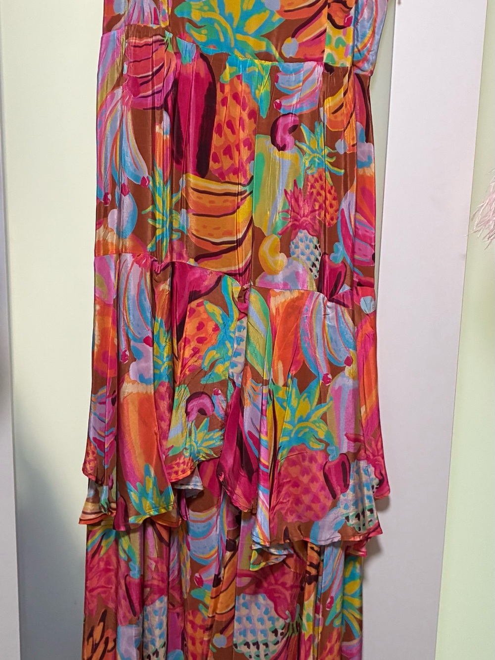 FARM Rio Multicolor Tropical Print Tiered Maxi Dress